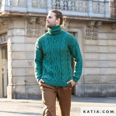Pattern Knit Crochet Man Sweater Autumn Winter Katia 6307 13 P