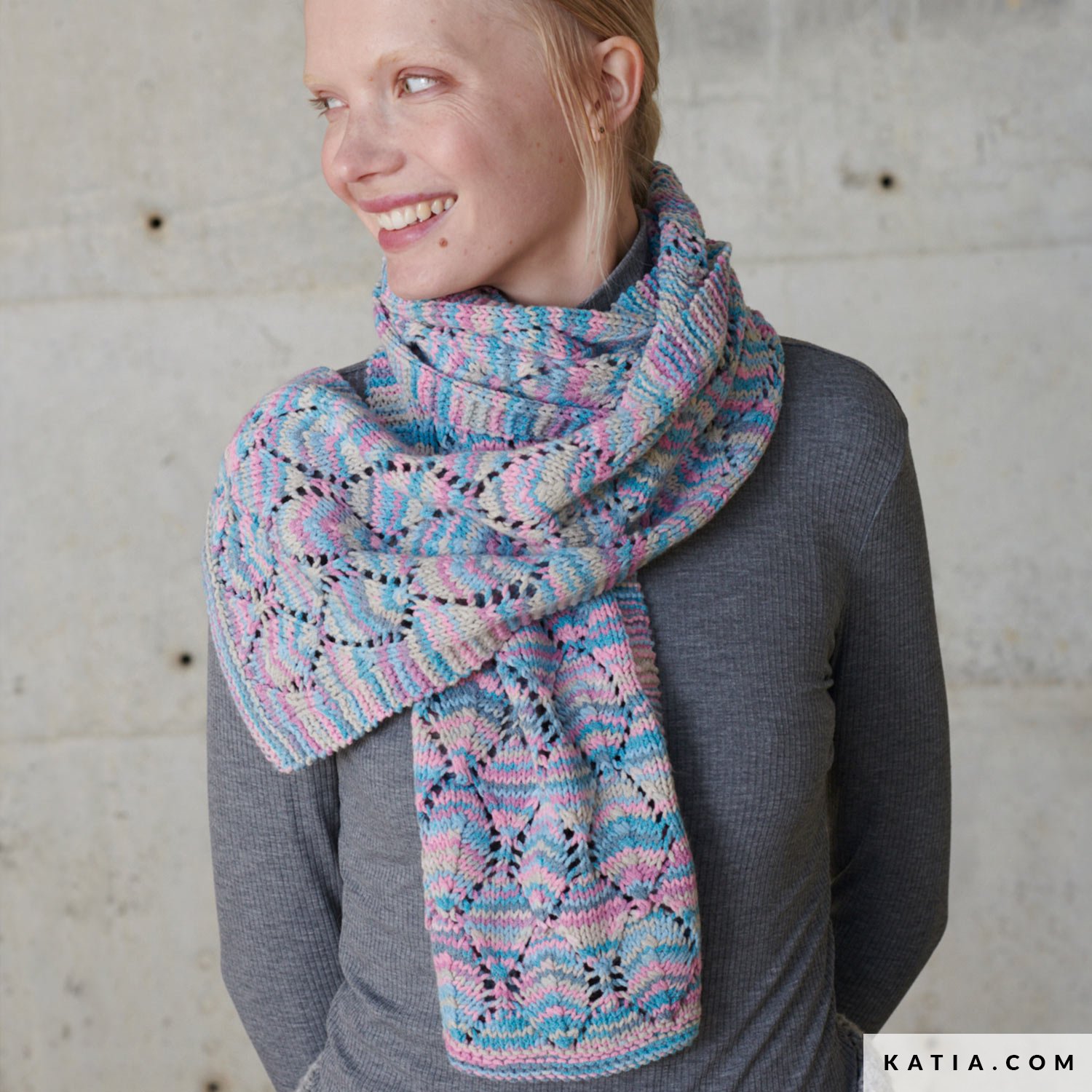 Pattern Knit Crochet Woman Scarf Autumn Winter Katia 8036 454 G