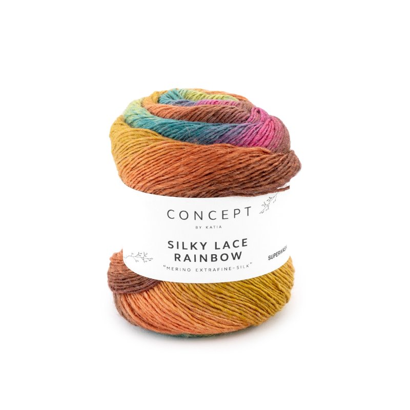 Yarn Wool Silkylacerainbow Knit Merino Extrafine Superwash Silk Brown Green Orange Autumn Winter Katia 301 Ptd